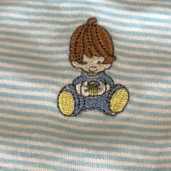 Bodysuit With Baby Boy Embroidery Blue Striped 0/3 Cotton - Picture 2 of 5
